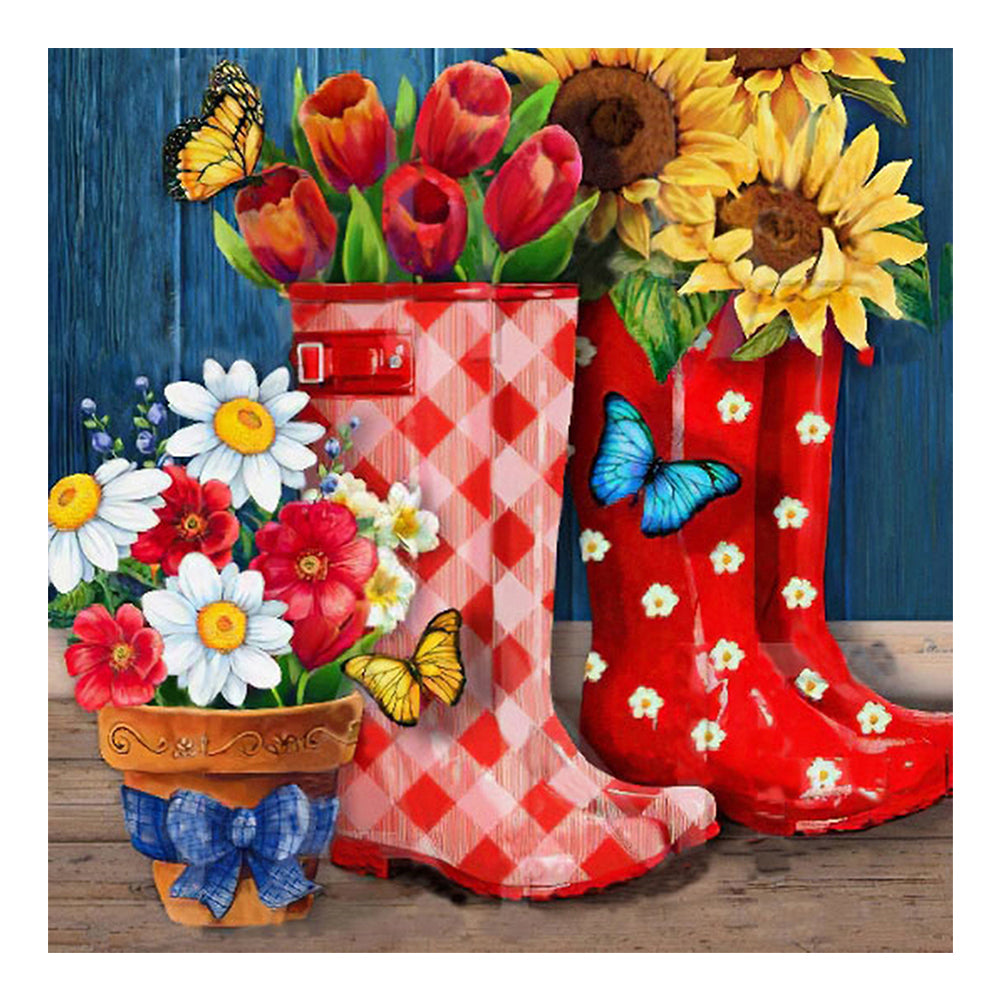 Flowers In Rain Boots - Full Square Drill Diamond Painting 40*40CM