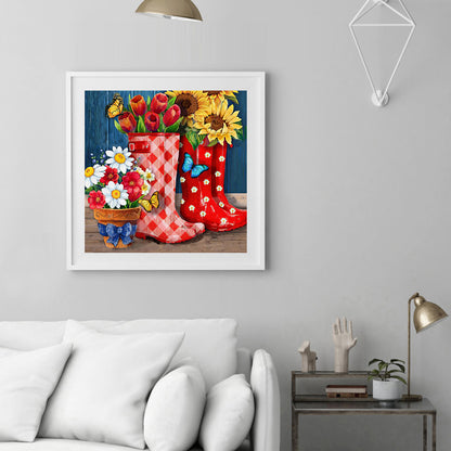 Flowers In Rain Boots - Full Square Drill Diamond Painting 40*40CM