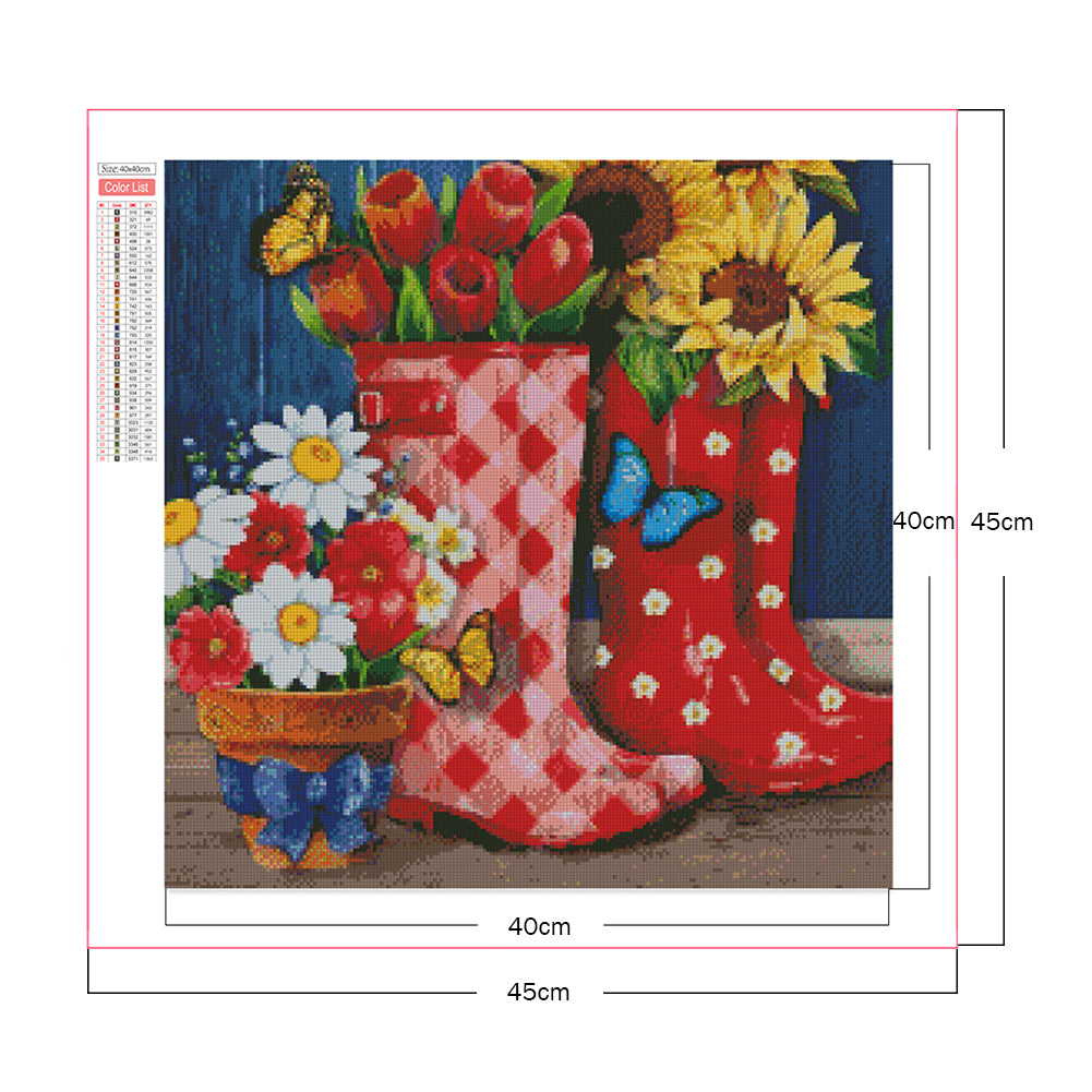 Flowers In Rain Boots - Full Square Drill Diamond Painting 40*40CM