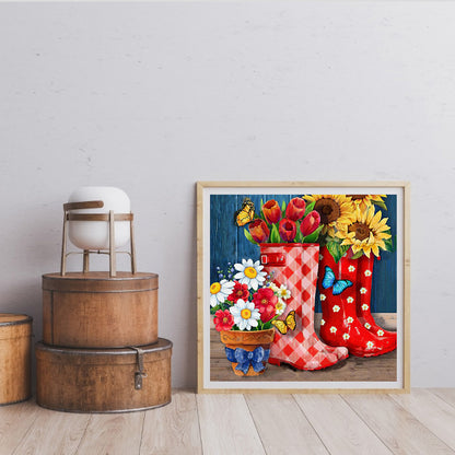 Flowers In Rain Boots - Full Square Drill Diamond Painting 40*40CM