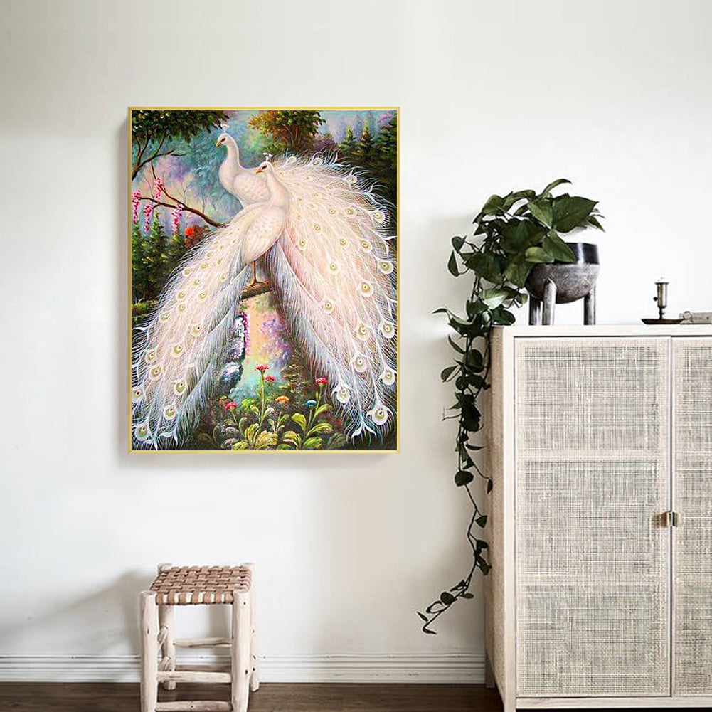 White Peacock - Full Square Drill Diamond Painting 50*60CM