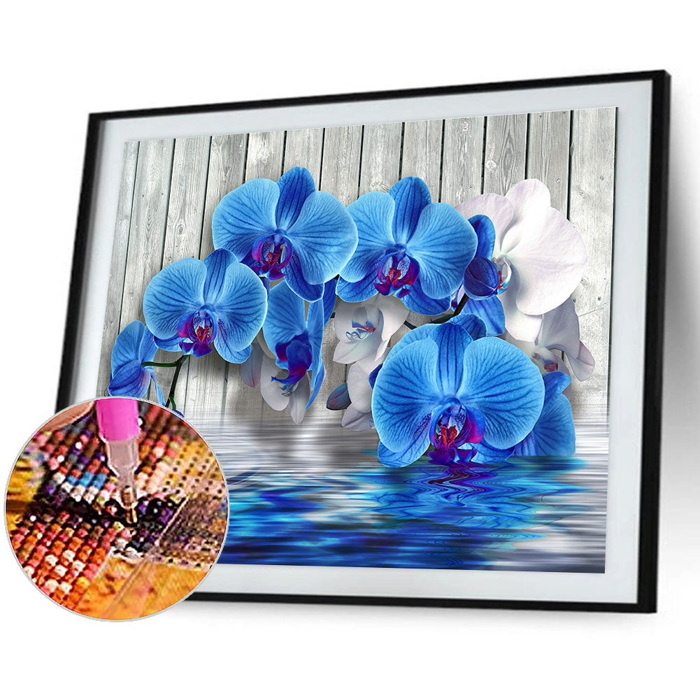 Blue Phalaenopsis - Full Round Drill Diamond Painting 40*30CM