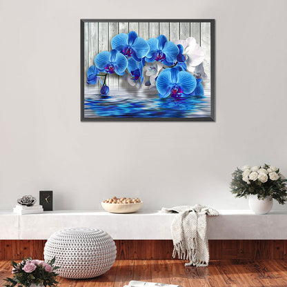 Blue Phalaenopsis - Full Round Drill Diamond Painting 40*30CM