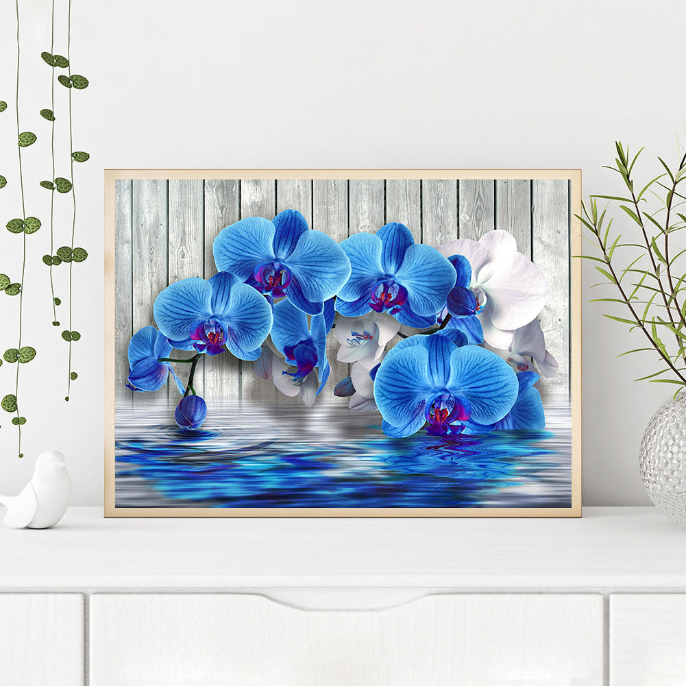 Blue Phalaenopsis - Full Round Drill Diamond Painting 40*30CM