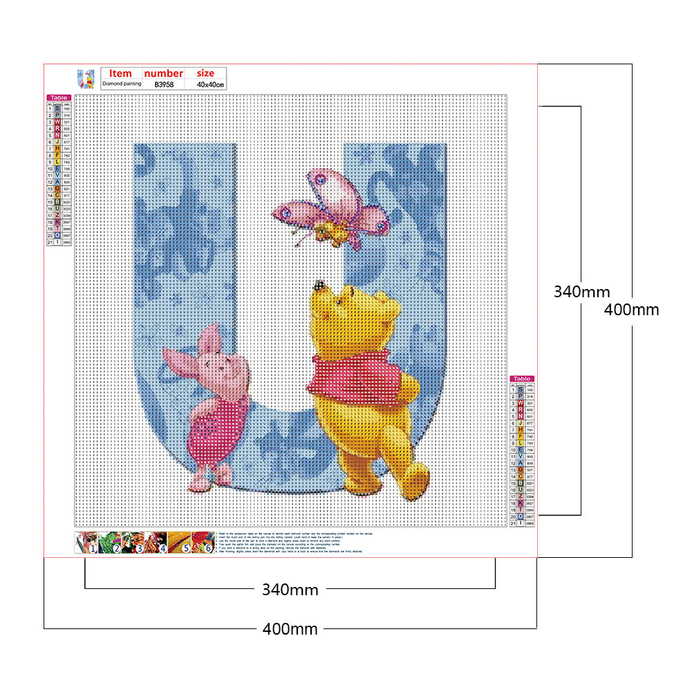 Pooh Letter U - Full Round Drill Diamond Painting 40*40CM