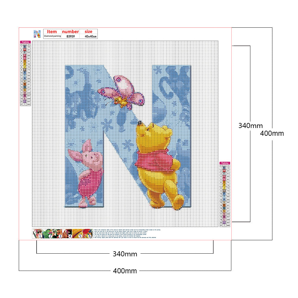 Pooh Letter N - Full Round Drill Diamond Painting 40*40CM