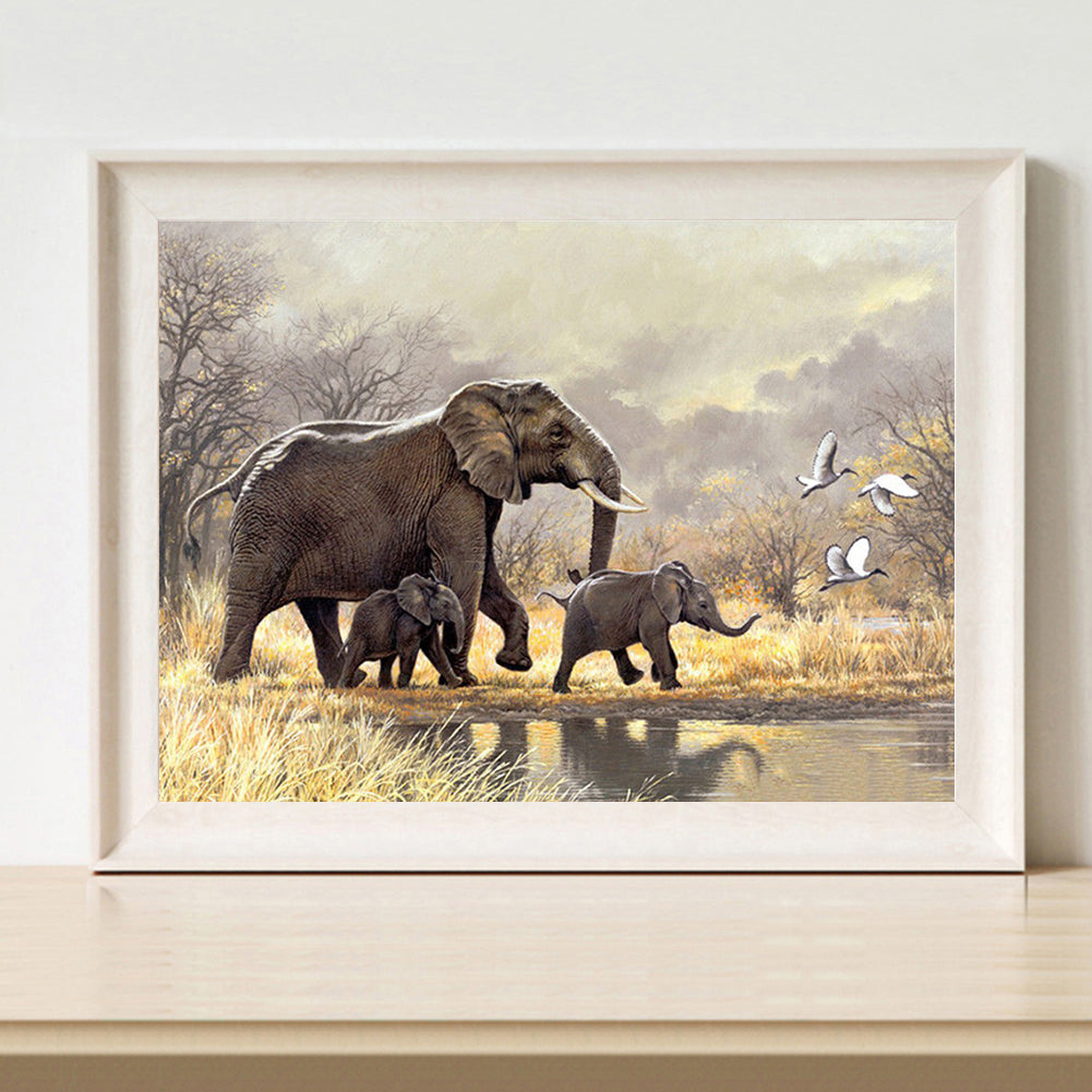 Elephant Mother And Child - Full Round Drill Diamond Painting 40*30CM