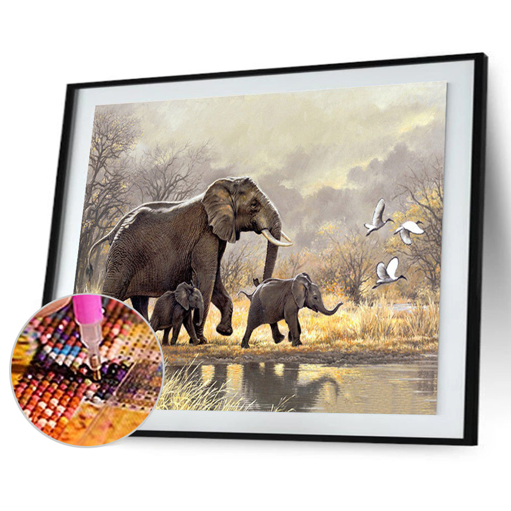 Elephant Mother And Child - Full Round Drill Diamond Painting 40*30CM