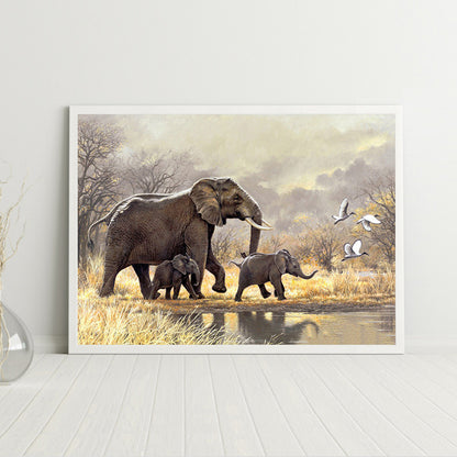 Elephant Mother And Child - Full Round Drill Diamond Painting 40*30CM