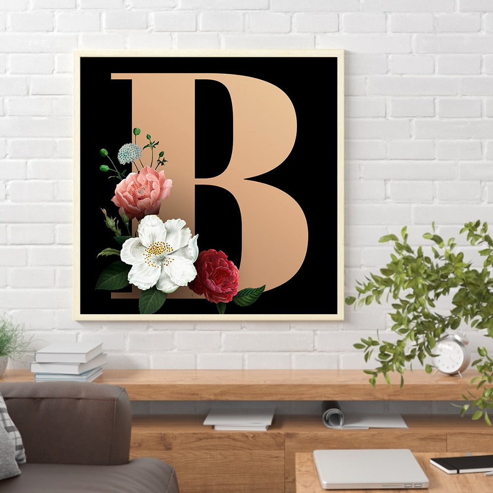Flower Letter B - Full Square Drill Diamond Painting 50*50CM