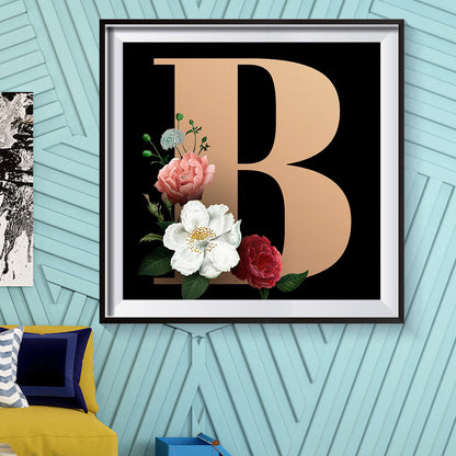 Flower Letter B - Full Square Drill Diamond Painting 50*50CM