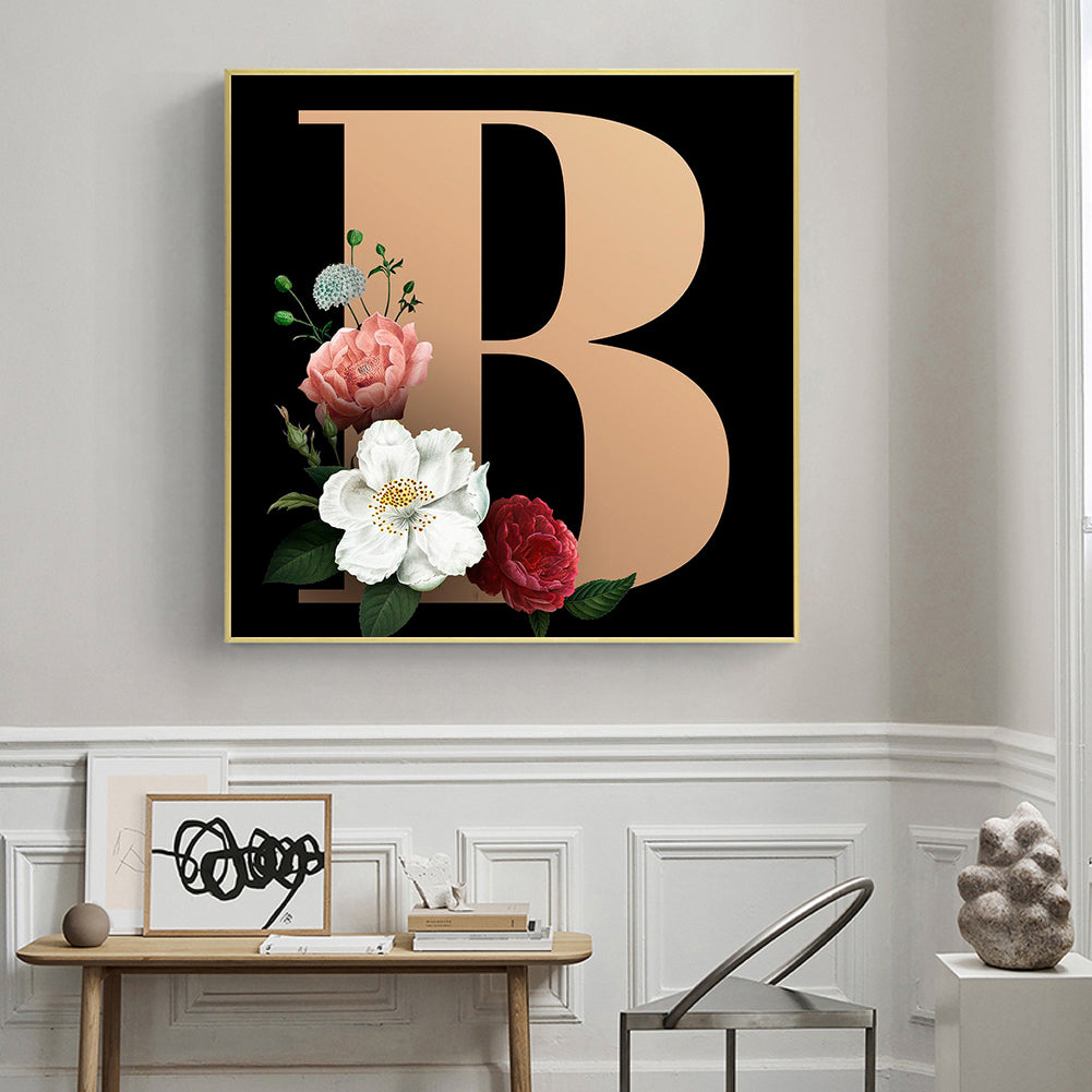 Flower Letter B - Full Square Drill Diamond Painting 50*50CM