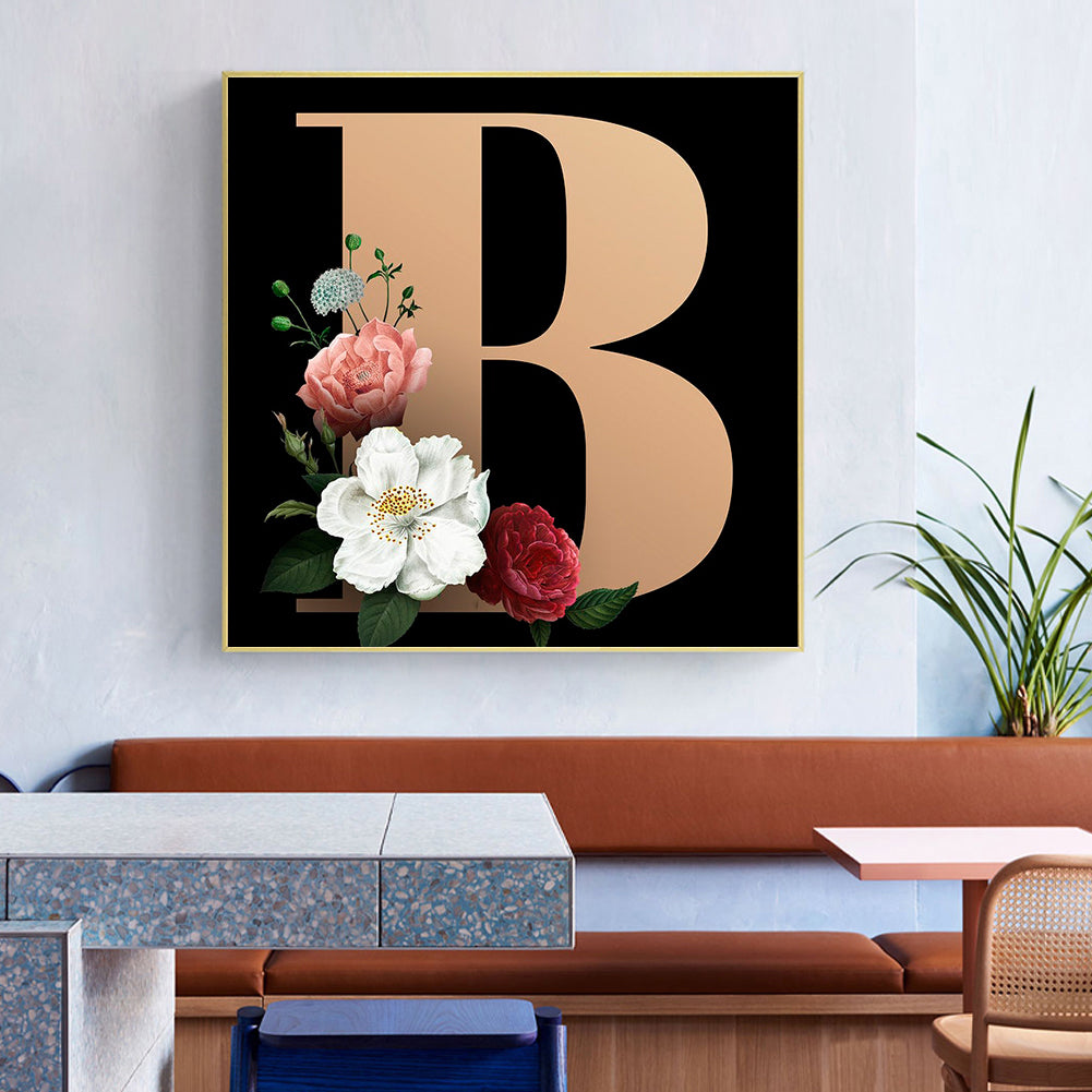 Flower Letter B - Full Square Drill Diamond Painting 50*50CM