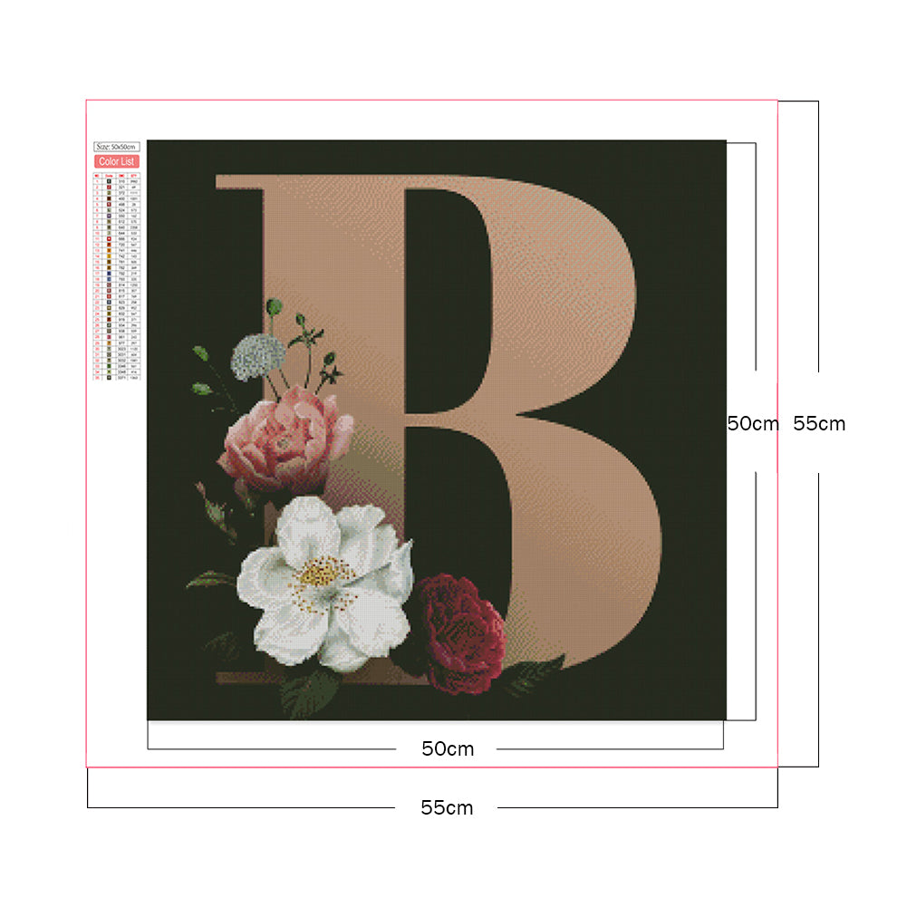 Flower Letter B - Full Square Drill Diamond Painting 50*50CM