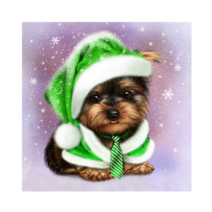 Green Hat Puppy 30*30CM(Canvas) Full Round Drill Diamond Painting