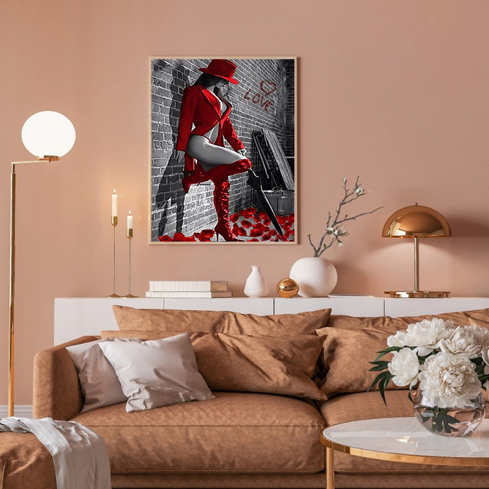 Beauty In Red 50*60CM(Canvas) Full Round Drill Diamond Painting