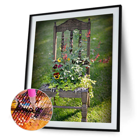 Flower On Chair 50*60CM(Canvas) Full Round Drill Diamond Painting