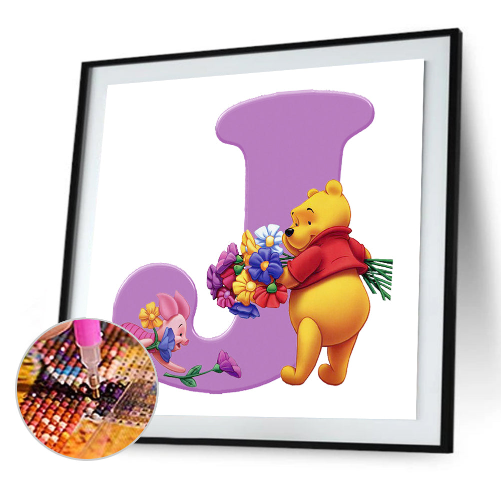 Letter Winnie The Pooh J 30*30CM(Canvas) Full Round Drill Diamond Painting