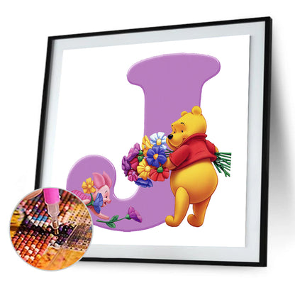 Letter Winnie The Pooh J 30*30CM(Canvas) Full Round Drill Diamond Painting