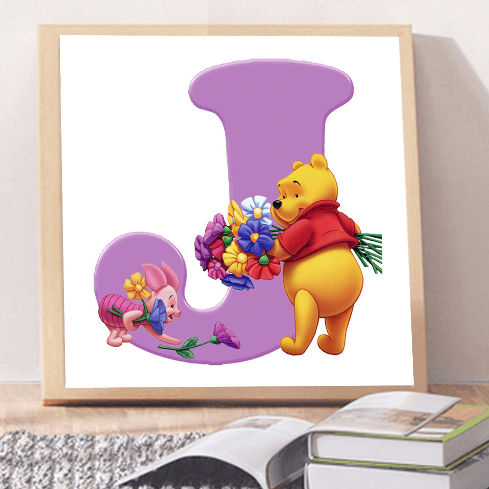 Letter Winnie The Pooh J 30*30CM(Canvas) Full Round Drill Diamond Painting