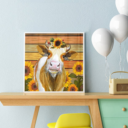 Cow Sunflower 35*35CM(Canvas) Full Round Drill Diamond Painting