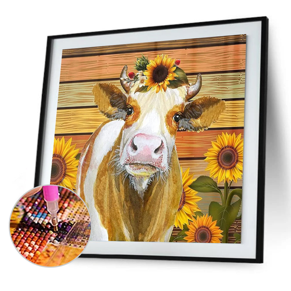 Cow Sunflower 35*35CM(Canvas) Full Round Drill Diamond Painting