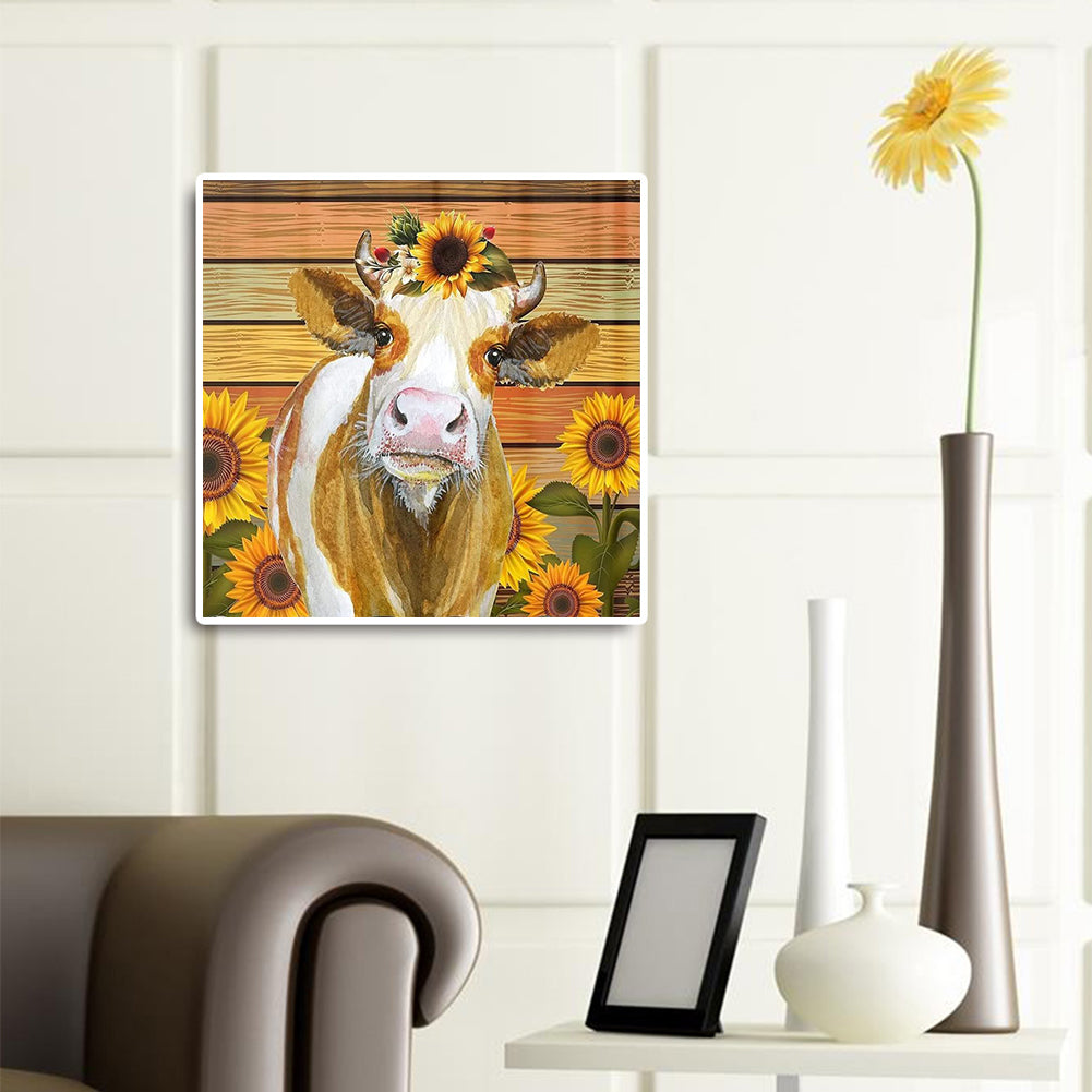 Cow Sunflower 35*35CM(Canvas) Full Round Drill Diamond Painting