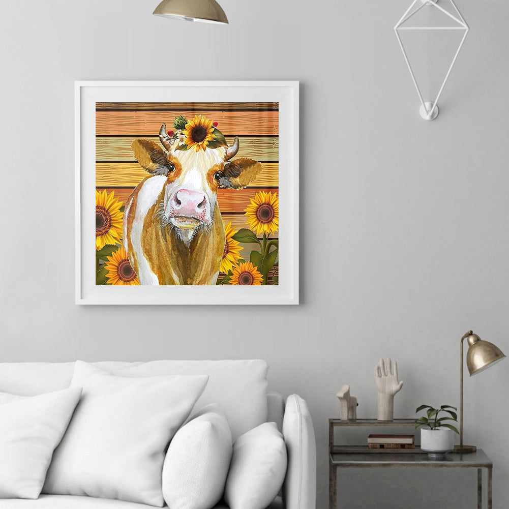 Cow Sunflower 35*35CM(Canvas) Full Round Drill Diamond Painting