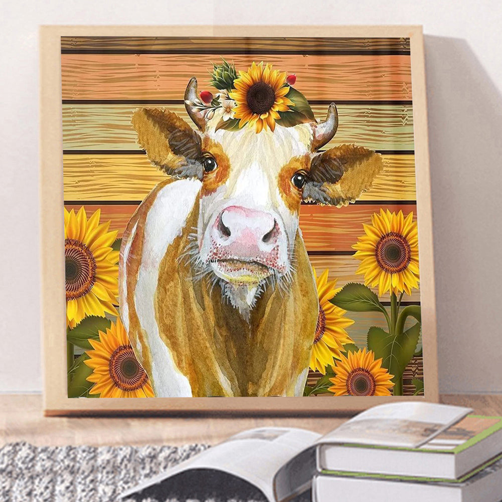 Cow Sunflower 35*35CM(Canvas) Full Round Drill Diamond Painting