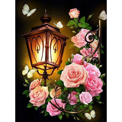 Street Lamp And Flower 30*40CM(Canvas) Full Square Drill Diamond Painting