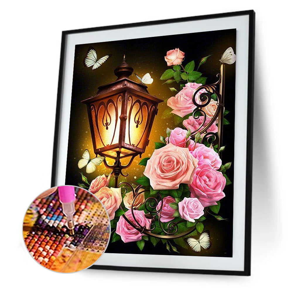 Street Lamp And Flower 30*40CM(Canvas) Full Square Drill Diamond Painting