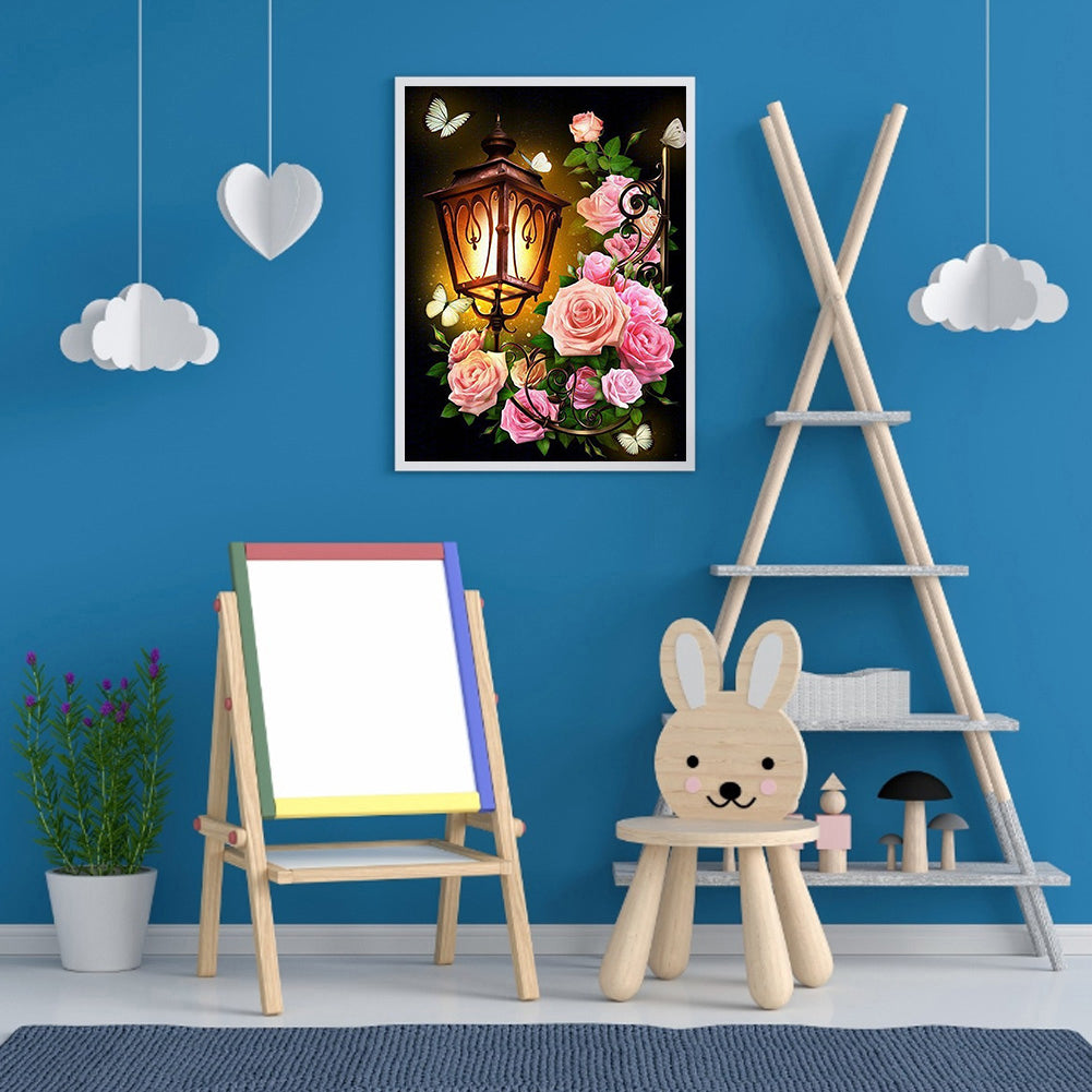 Street Lamp And Flower 30*40CM(Canvas) Full Square Drill Diamond Painting