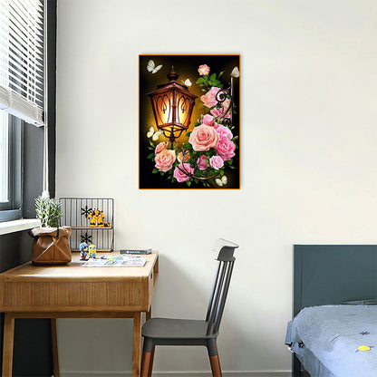 Street Lamp And Flower 30*40CM(Canvas) Full Square Drill Diamond Painting