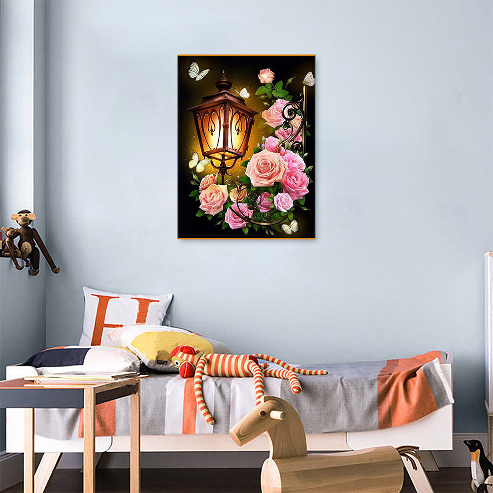 Street Lamp And Flower 30*40CM(Canvas) Full Square Drill Diamond Painting