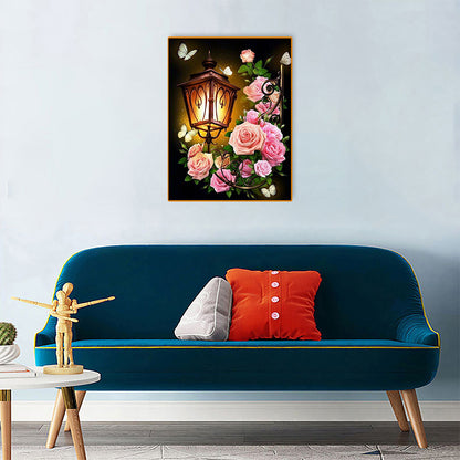 Street Lamp And Flower 30*40CM(Canvas) Full Square Drill Diamond Painting