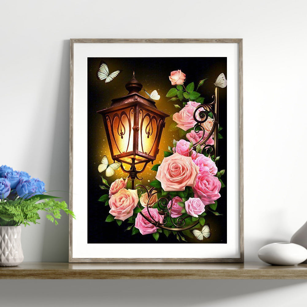 Street Lamp And Flower 30*40CM(Canvas) Full Square Drill Diamond Painting