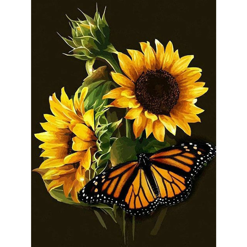 Butterfly Sunflower 30*40CM(Canvas) Full Round Drill Diamond Painting