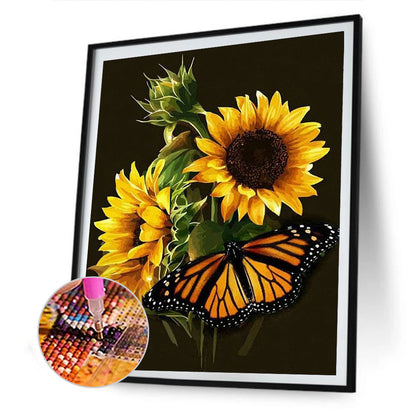 Butterfly Sunflower 30*40CM(Canvas) Full Round Drill Diamond Painting