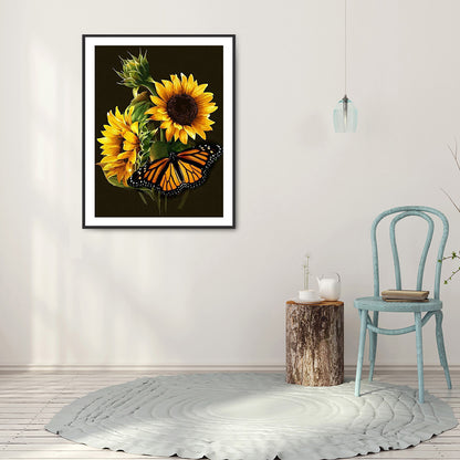 Butterfly Sunflower 30*40CM(Canvas) Full Round Drill Diamond Painting