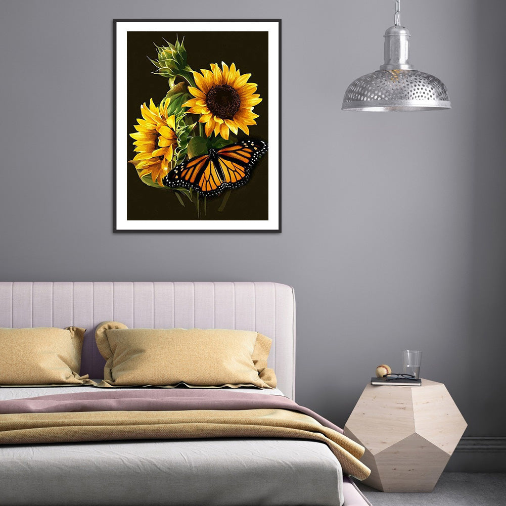 Butterfly Sunflower 30*40CM(Canvas) Full Round Drill Diamond Painting