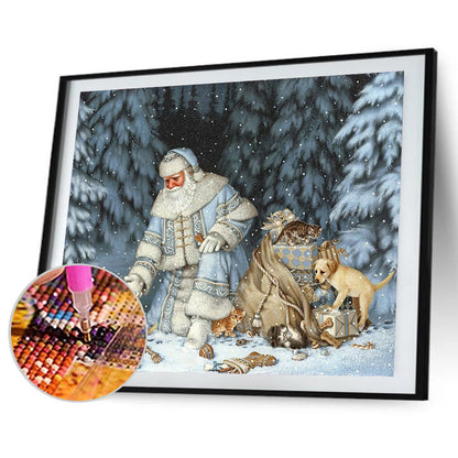 Old Man And Small Animals In Snow 50*40CM(Canvas) Full Round Drill Diamond Painting