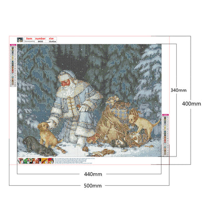Old Man And Small Animals In Snow 50*40CM(Canvas) Full Round Drill Diamond Painting