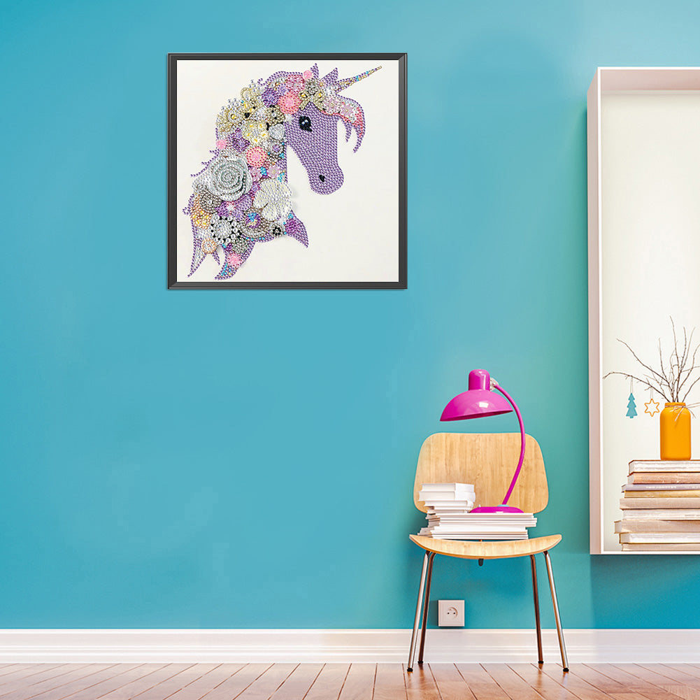 Purple Unicorn 30*30CM(Canvas) Special Shaped Drill Diamond Paiting