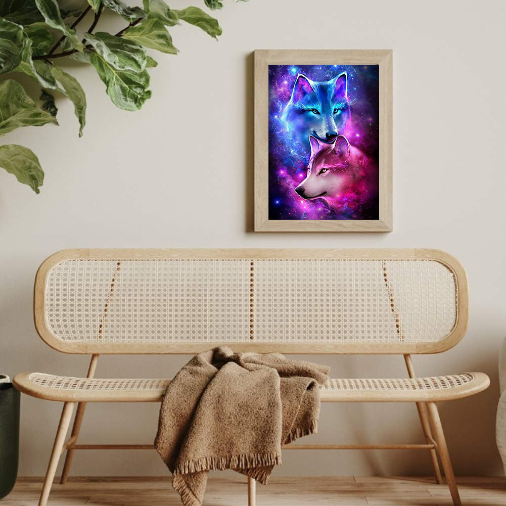 Two Wolves 30*40CM(Canvas) Full Round Drill Diamond Painting