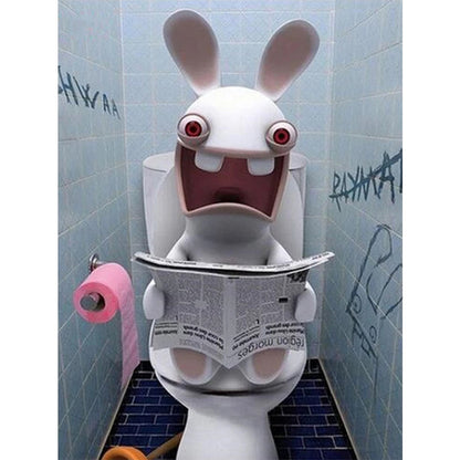 Rabbit Squatting On Toilet 30*40CM(Canvas) Full Round Drill Diamond Painting