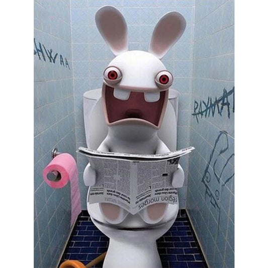 Rabbit Squatting On Toilet 30*40CM(Canvas) Full Round Drill Diamond Painting