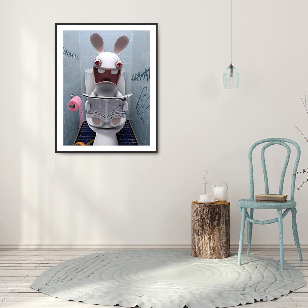 Rabbit Squatting On Toilet 30*40CM(Canvas) Full Round Drill Diamond Painting