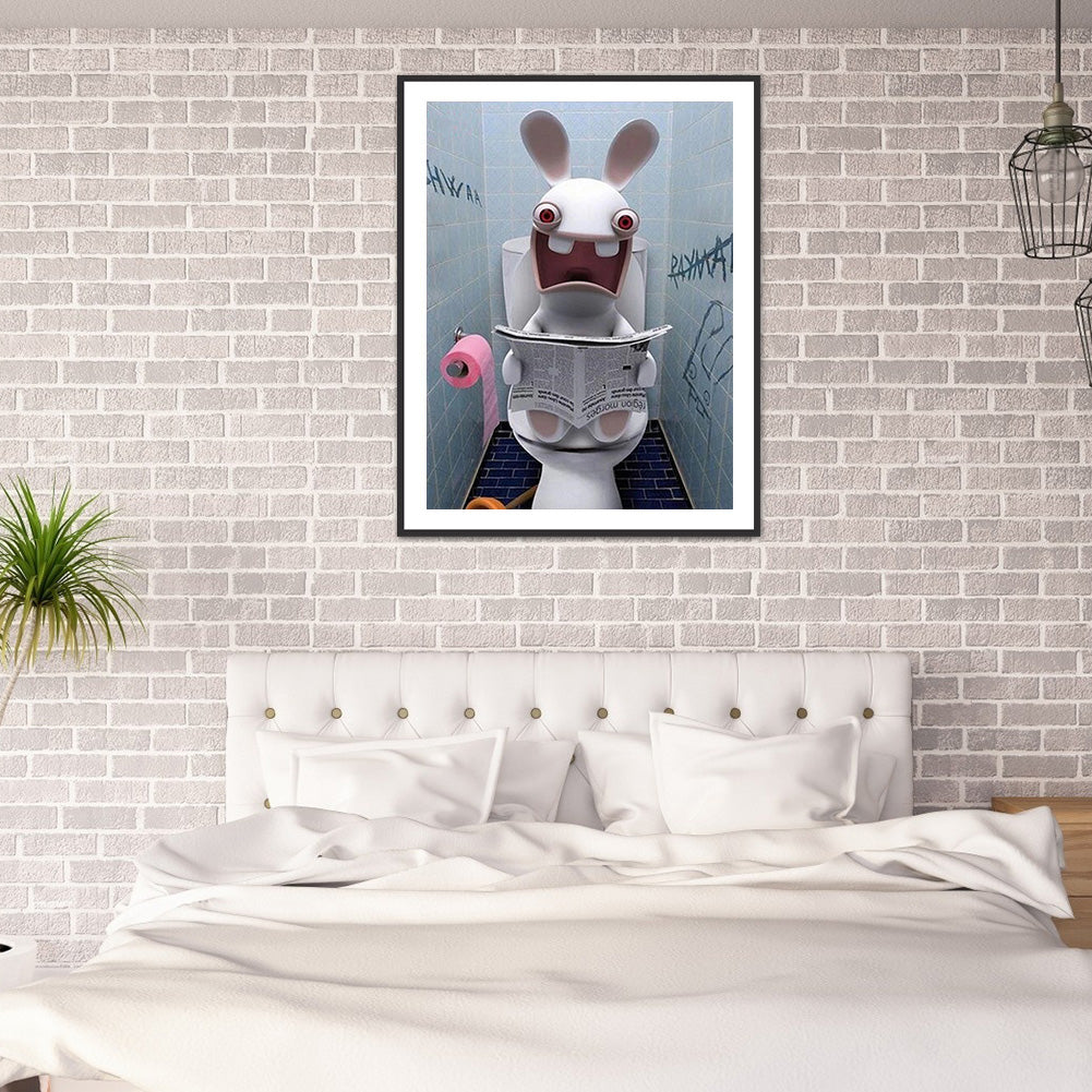 Rabbit Squatting On Toilet 30*40CM(Canvas) Full Round Drill Diamond Painting