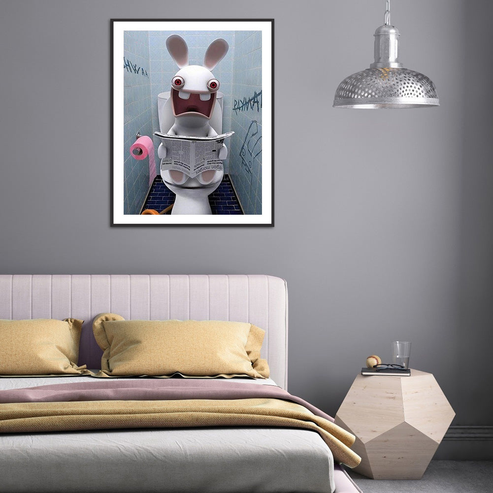 Rabbit Squatting On Toilet 30*40CM(Canvas) Full Round Drill Diamond Painting