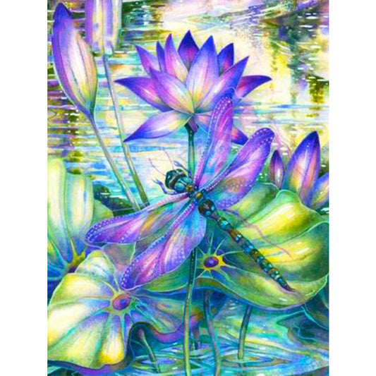 Lotus Pond Dragonfly 30*40CM(Canvas) Full Round Drill Diamond Painting